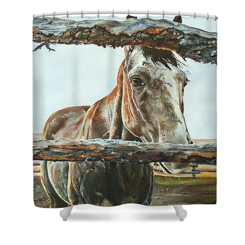 Wildlife Shower Curtain featuring the painting Powder River Elder by Terry R MacDonald