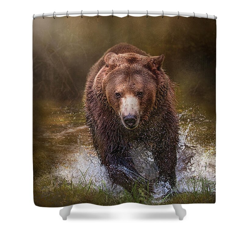 Grizzly Shower Curtain featuring the digital art Power of the Grizzly by Nicole Wilde