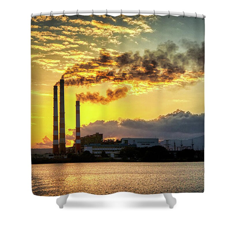 Clouds Shower Curtain featuring the photograph Power plant pollution by Micah Offman