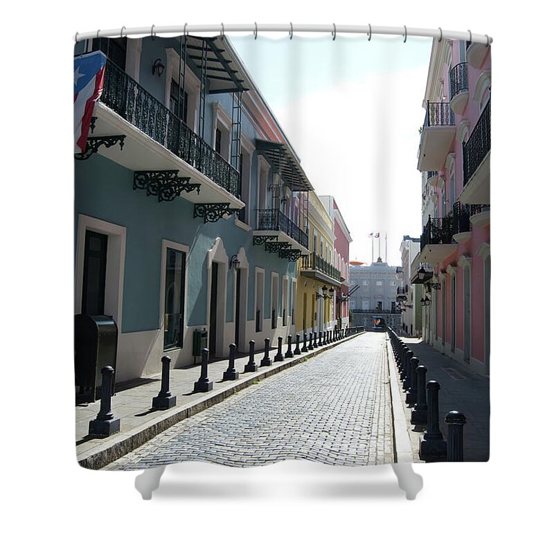 Puerto Rico Shower Curtain featuring the photograph PR Street Flag by Flinn Hackett