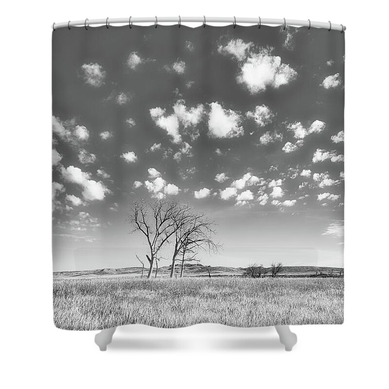 Landsape Shower Curtain featuring the photograph Prairie Subleties Black and White by Allan Van Gasbeck