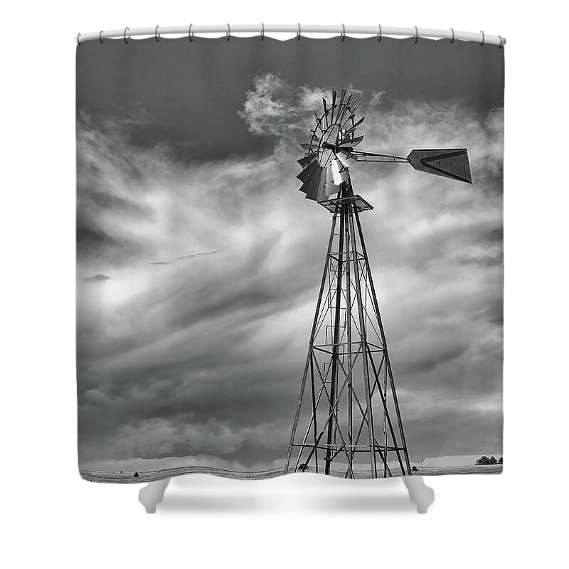 Prairie Shower Curtain featuring the photograph Prairie Windmill by Bob Falcone