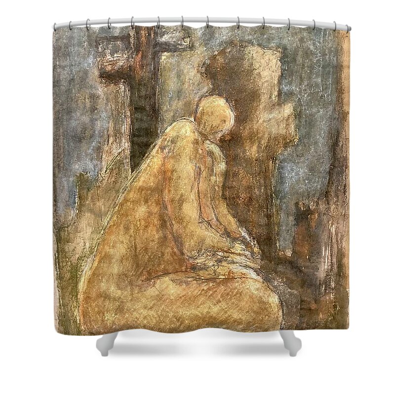 Mindfulness Shower Curtain featuring the painting Prayer by David Euler