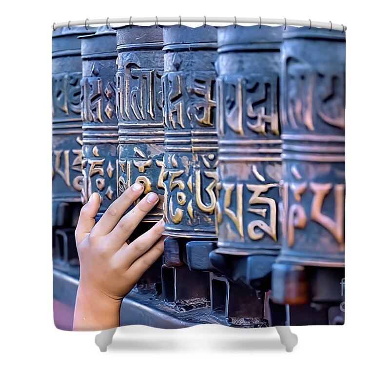 Tibetan Shower Curtain featuring the photograph Prayer Wheels by Tom Watkins PVminer pixs
