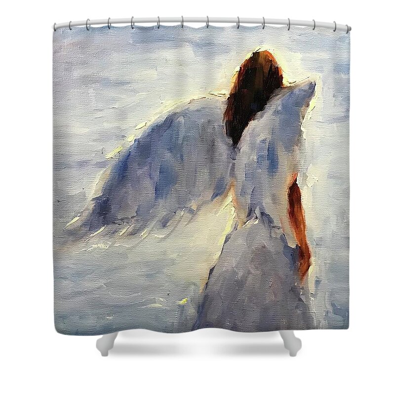 Angel Shower Curtain featuring the painting Prayers by Ashlee Trcka