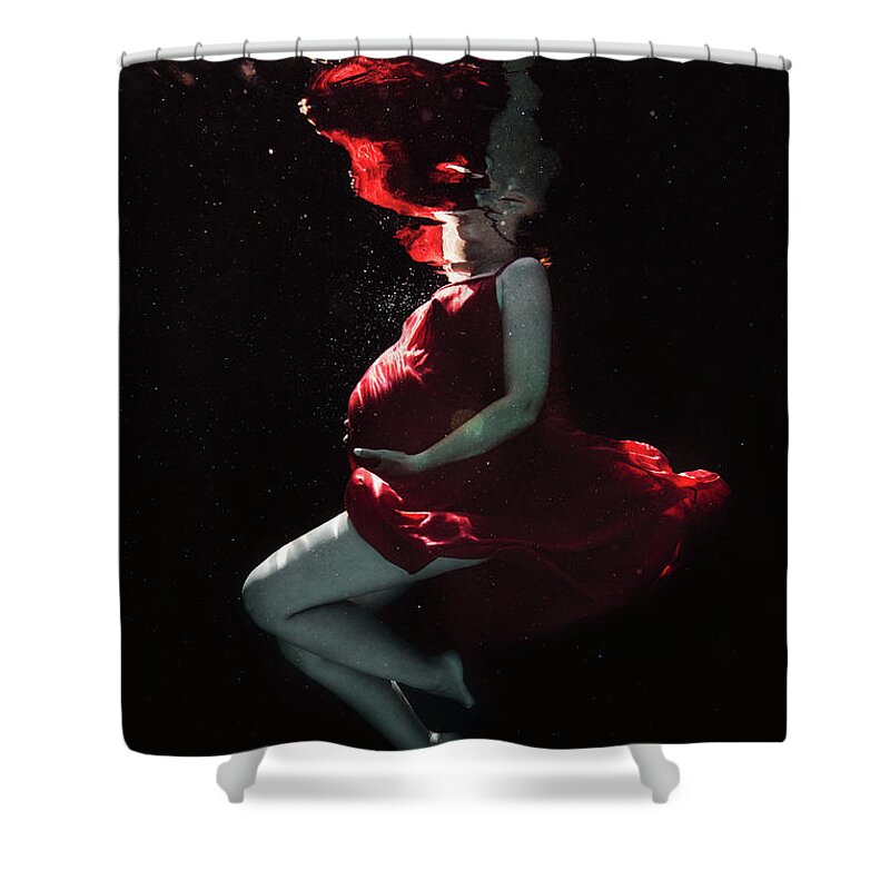 Underwater Shower Curtain featuring the photograph Pregnant in Red by Gemma Silvestre