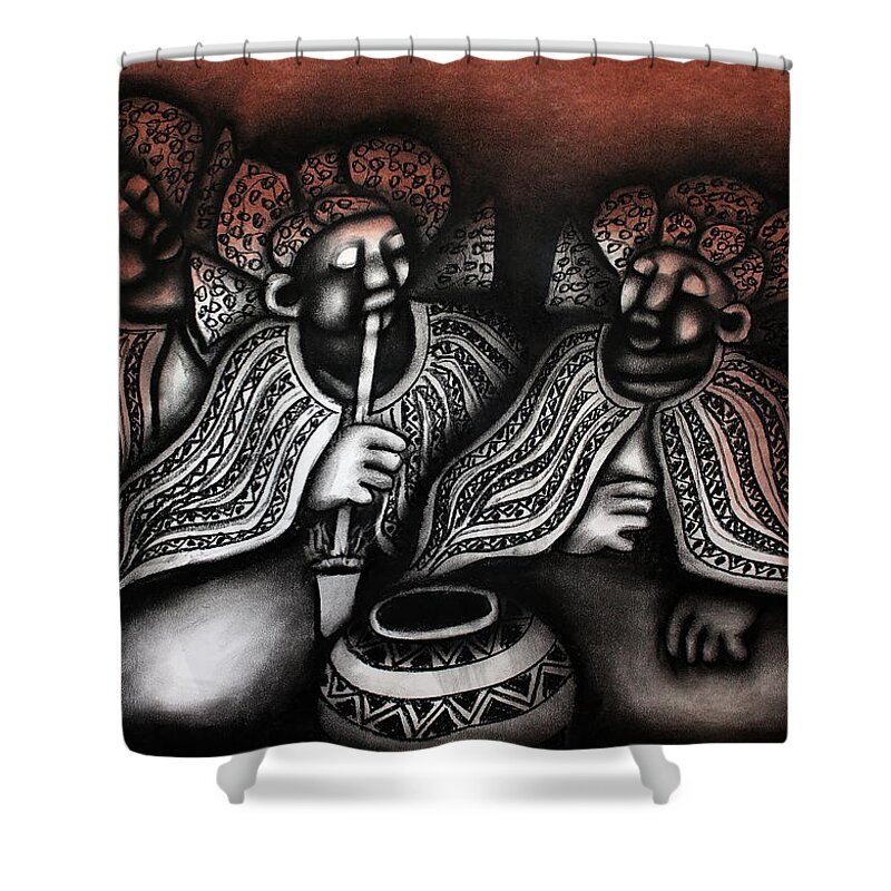 Moa Shower Curtain featuring the painting Preparing The Feast by David Mbele