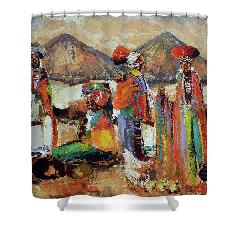 Nni Shower Curtain featuring the painting Preparing The Feast by Ndabuko Ntuli