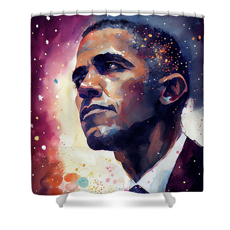 Obama Shower Curtain featuring the digital art President Obama Reaching For The Stars by Mark Tisdale