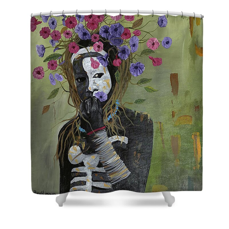 Rmo Shower Curtain featuring the painting Pretty As A Flower by Ronnie Moyo