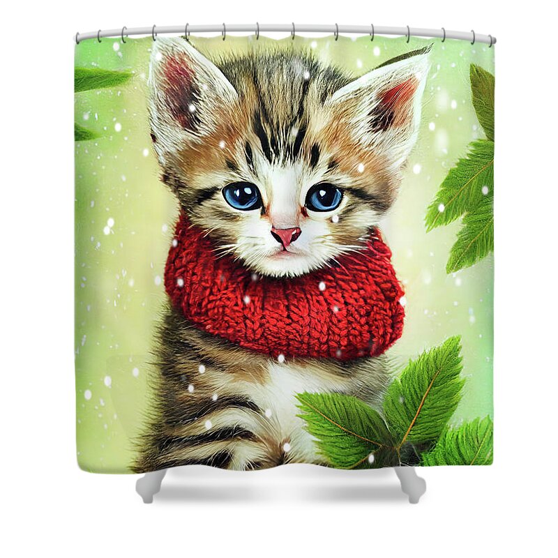 Kitten Shower Curtain featuring the painting Pretty Little Kitty by Tina LeCour