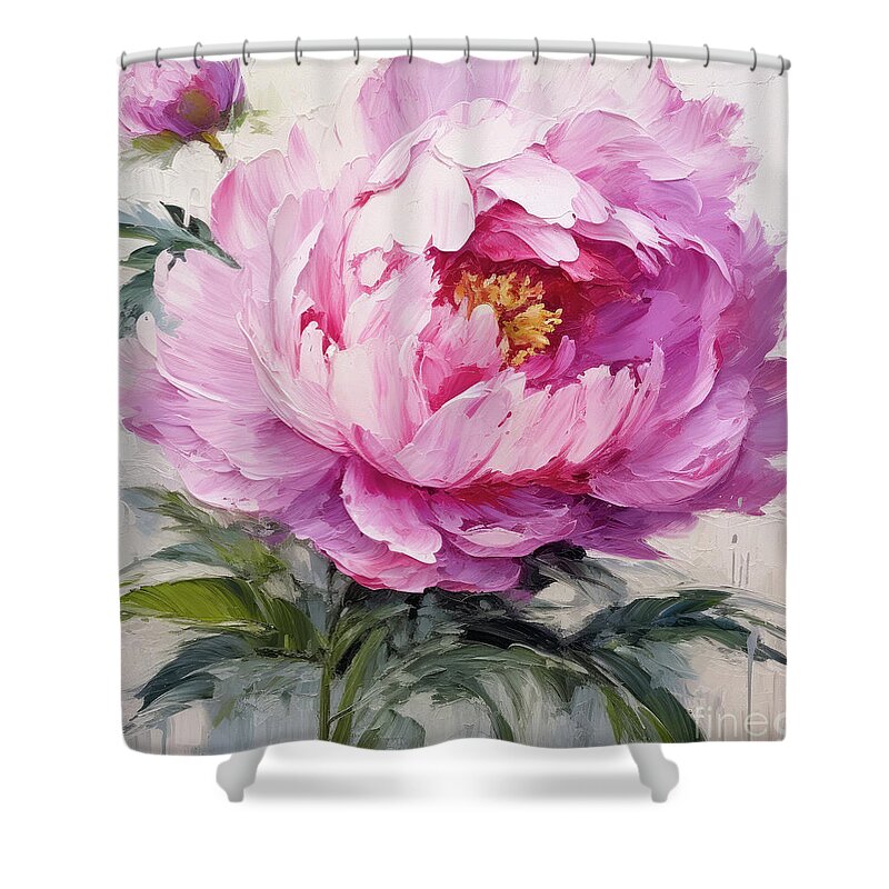 Pink Peony Shower Curtain featuring the painting Pretty Pink Peony by Tina LeCour