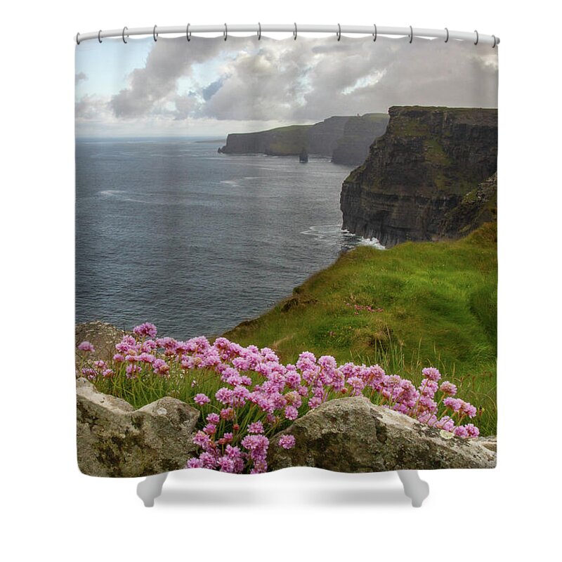 Sea Pink Shower Curtain featuring the photograph Pretty with Pink Moher by Mark Callanan