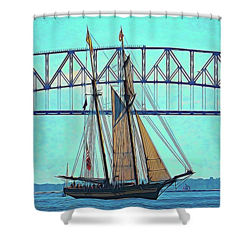 Pride Of Baltimore Shower Curtain featuring the photograph Pride of Baltimore II Expressionism by Bill Swartwout