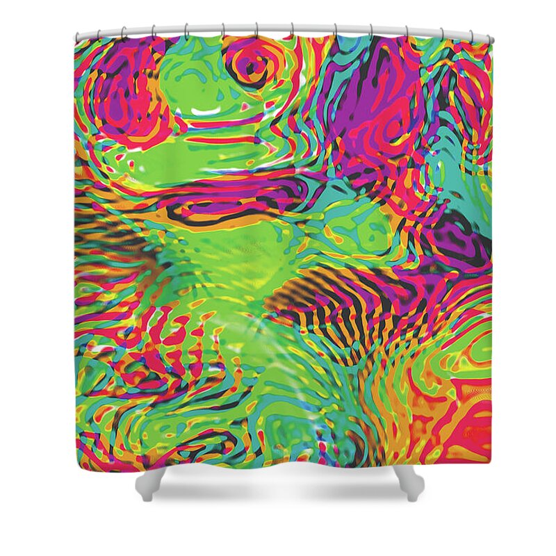 Abstract Art Shower Curtain featuring the digital art Primary Ripples In Green by David Davies