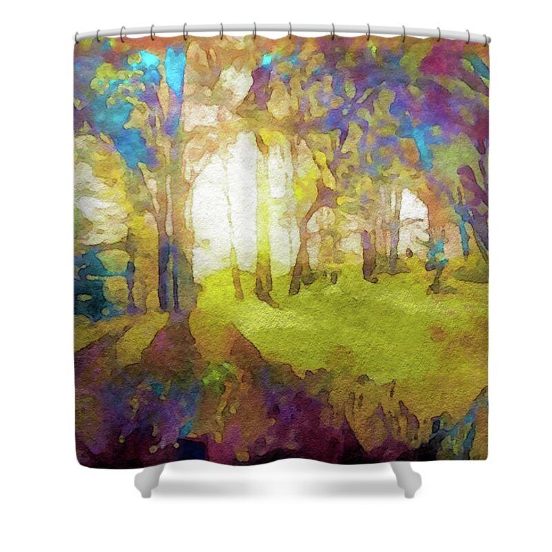 Prismatic Forest Shower Curtain featuring the painting Prismatic Forest by Susan Maxwell Schmidt