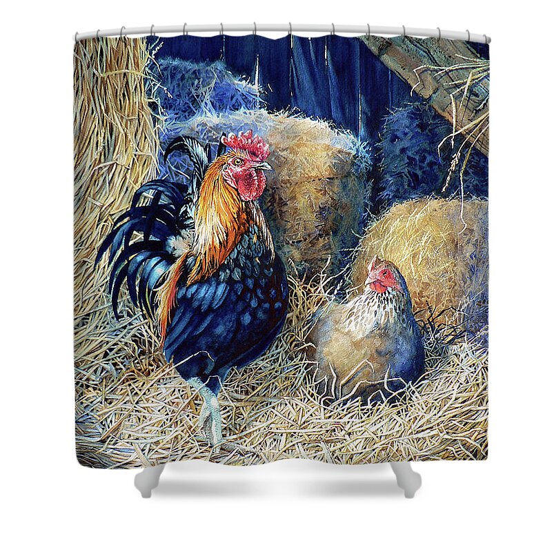 Painting Of Rooster Shower Curtain featuring the painting Prized Rooster by Hanne Lore Koehler