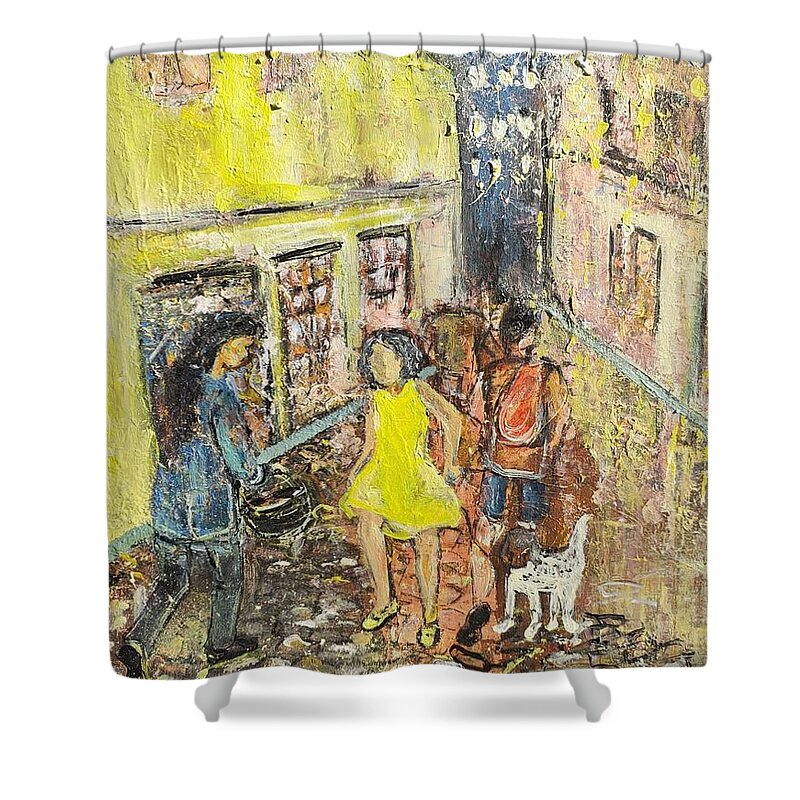 Old Town Shower Curtain featuring the painting Promenade by Evelina Popilian