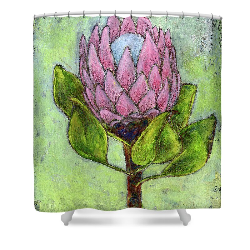 Protea Shower Curtain featuring the mixed media Protea Flower by AnneMarie Welsh