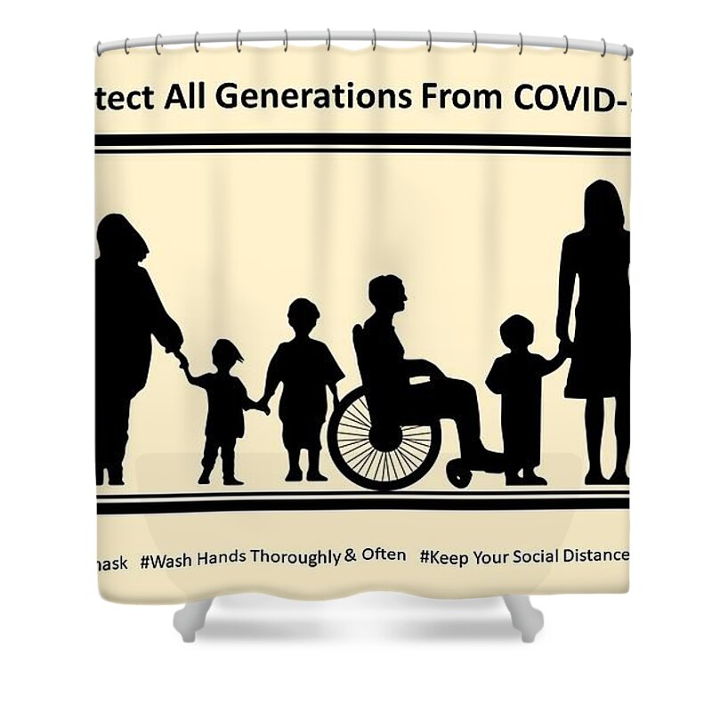 Family Shower Curtain featuring the mixed media Protect All Generations From COVID-19 by Nancy Ayanna Wyatt