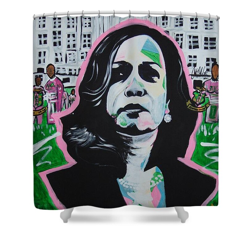 Kamala Harris Shower Curtain featuring the painting Protected by Antonio Moore