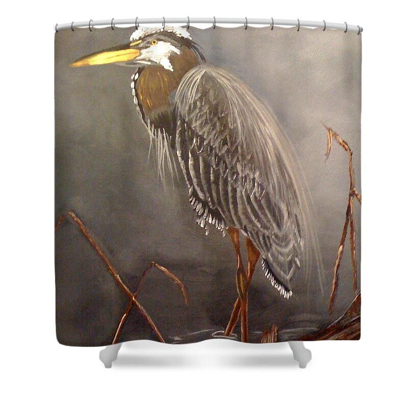 Brown Heron Shower Curtain featuring the painting Proud Heron by Ruben Carrillo