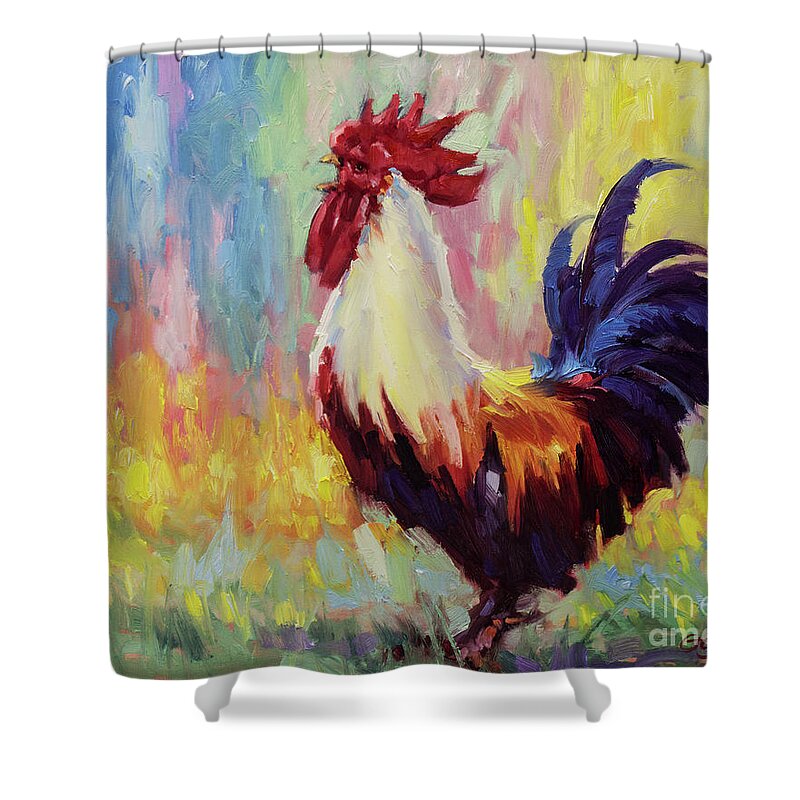 Roosters Original Rooster Oil Painting Gary Modern impressionism paintings Impressionistic Rooster Oil Painting Commission Original Oil Painting Impressionism Impressionist Painting Techniques Impressionist Style painting oil on Canvas Series Of Chicken Nature Feathers Proudness Rooster The Proud Rooster Walks Through The Tall Grass In Search Hens Animal Styles Impressionism Rooster farm chicken Original Impressionist Oil Painting landscape Richly Colored Textured Paint Stroke Unique Shower Curtain featuring the painting Proud Rooster Crowing in the Morning by Gary Kim
