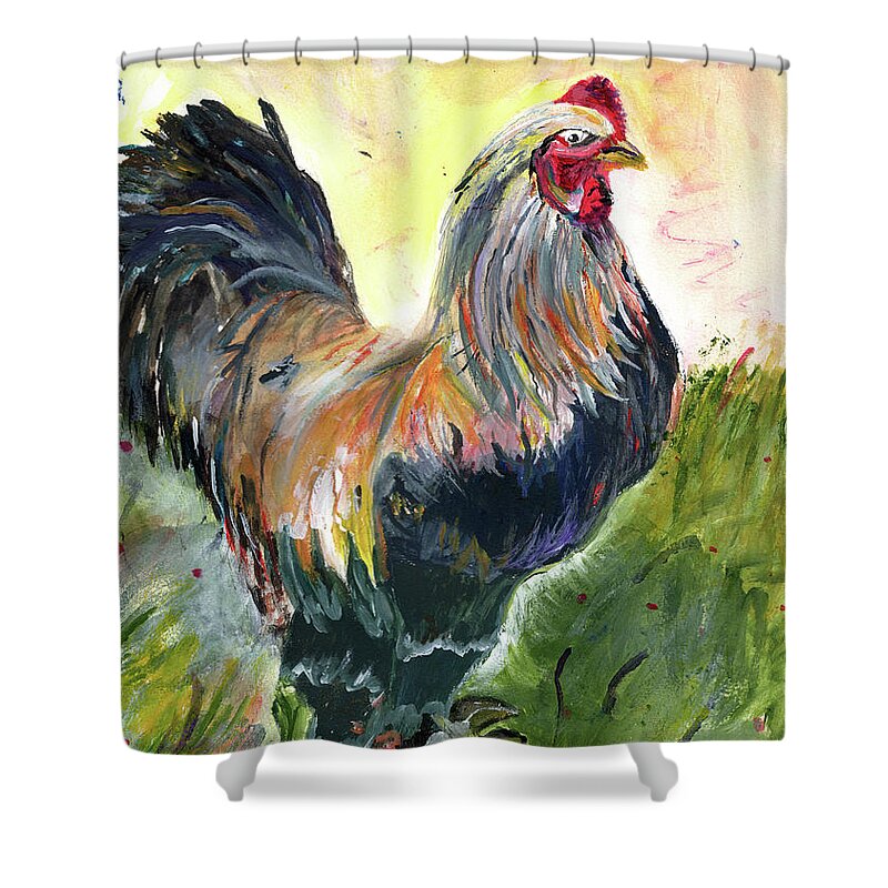 Animal Shower Curtain featuring the painting Proud Rooster by Genevieve Holland