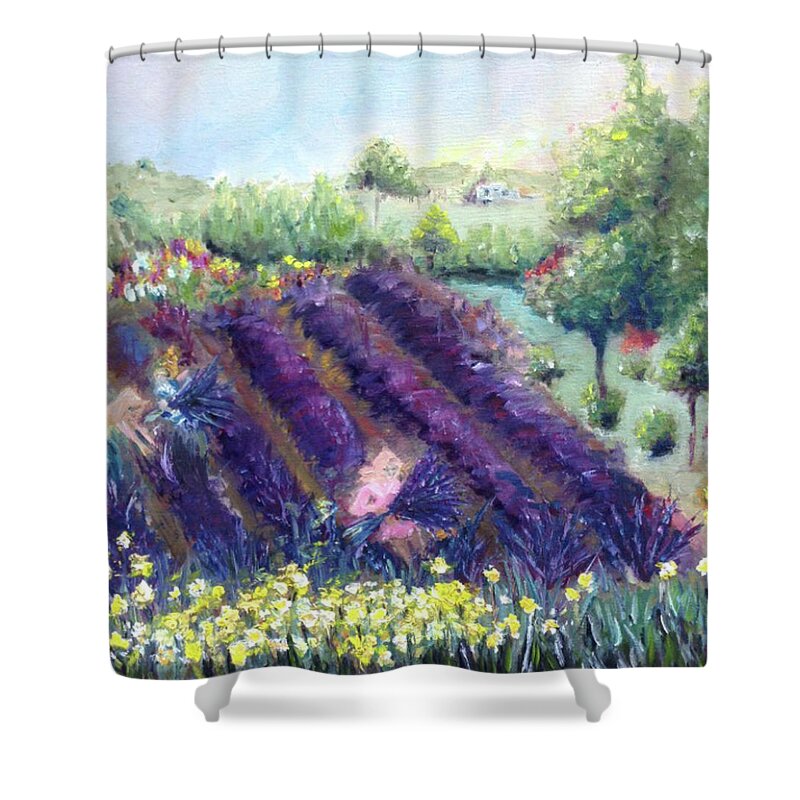Provence Shower Curtain featuring the painting Provence Lavender Farm by Roxy Rich