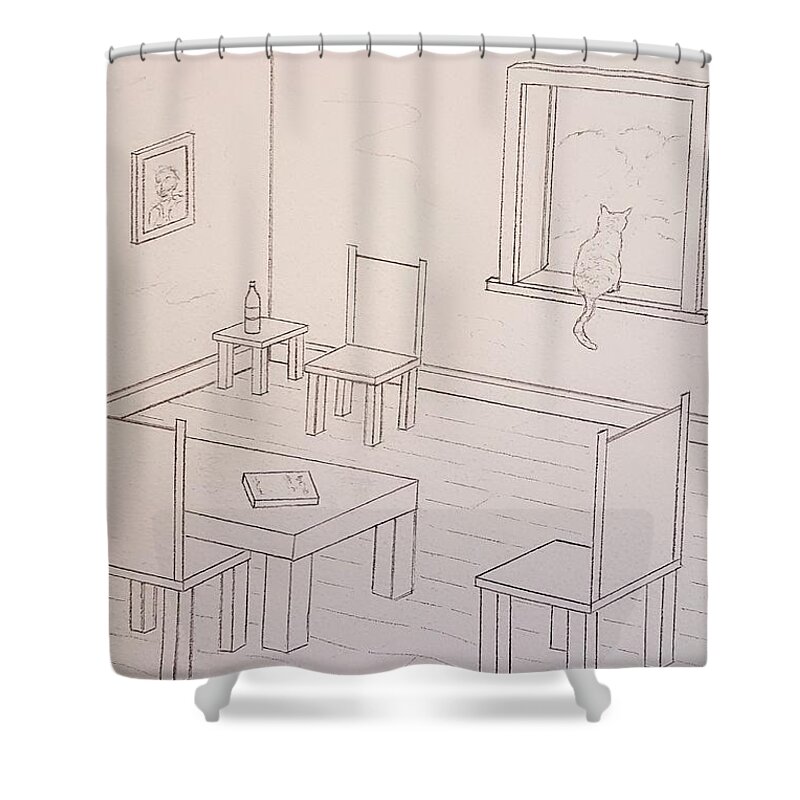 Sketch Shower Curtain featuring the drawing Provence Parlor by John Klobucher