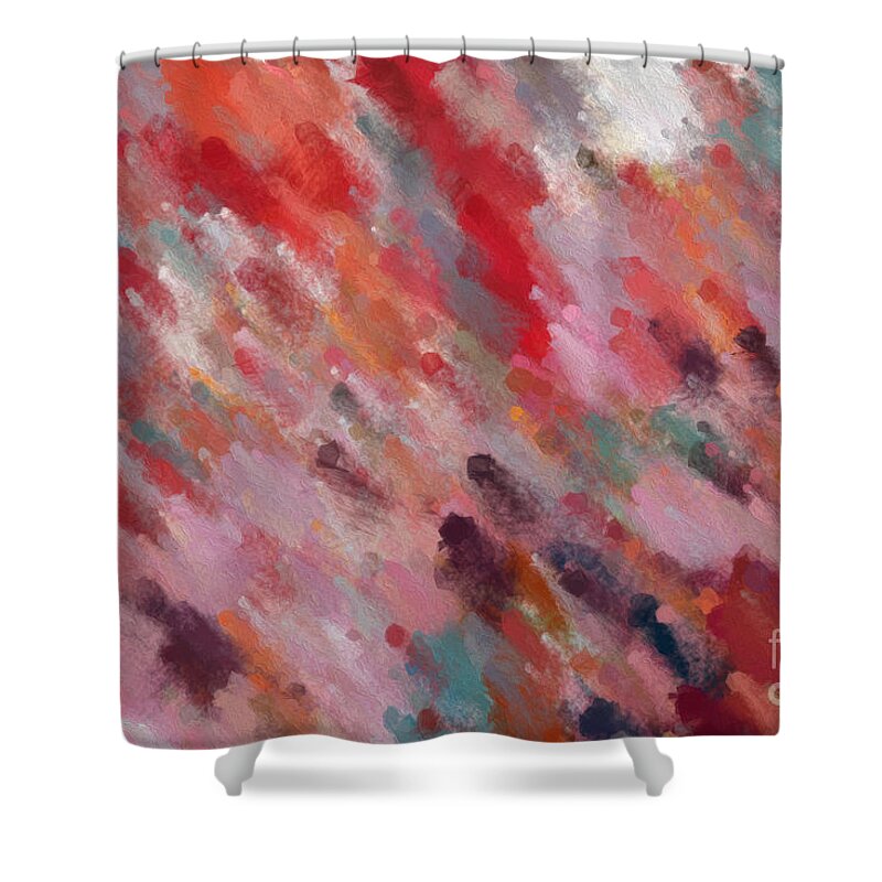 Red Shower Curtain featuring the painting Psalm 119 64. Jesus Is Speaking. Bible Verse Christian Inspiration Scripture Wall Art by Mark Lawrence