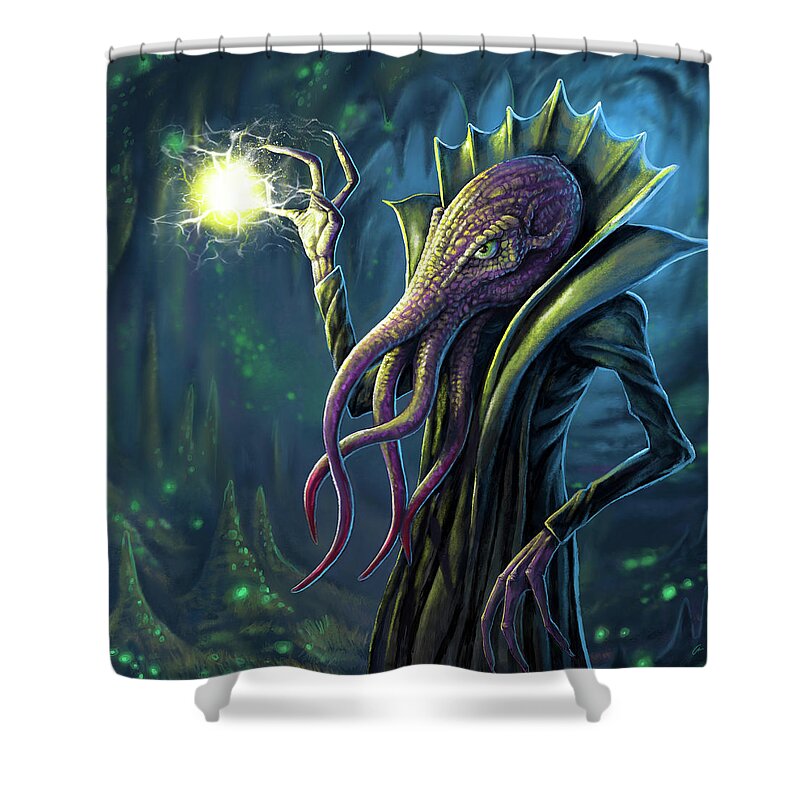 Mind Flayer Shower Curtain featuring the digital art Psionic by Aaron Spong