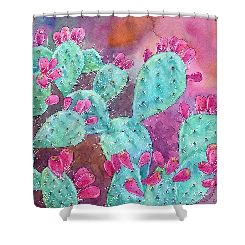 Opuntia Shower Curtain featuring the painting Psychodelic Opuntia by Espero Art