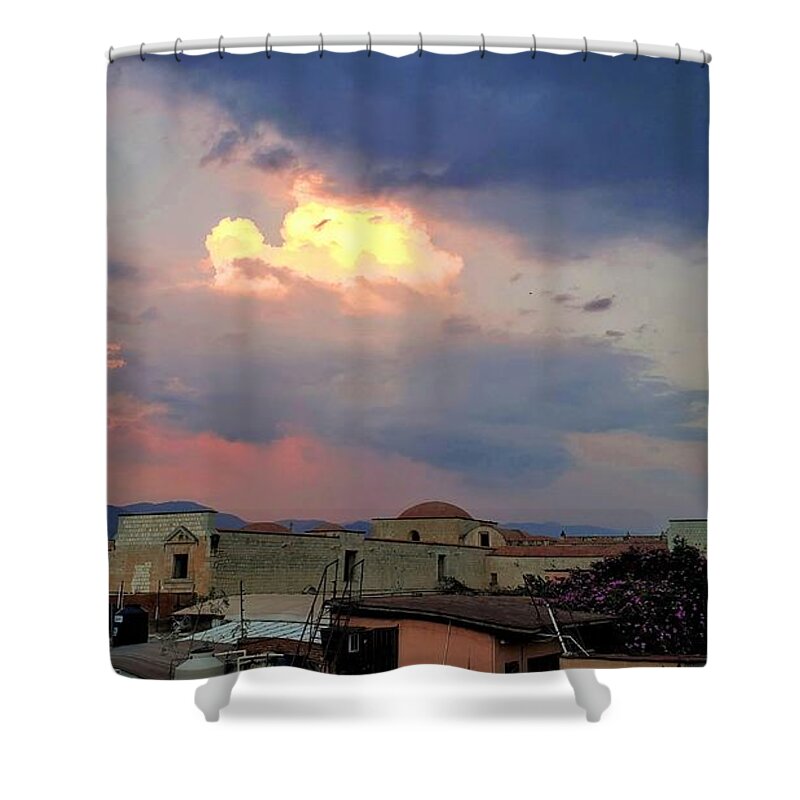 Sun Peeking Through Clouds Shower Curtain featuring the photograph Puebla Skyscape by Rosanne Licciardi