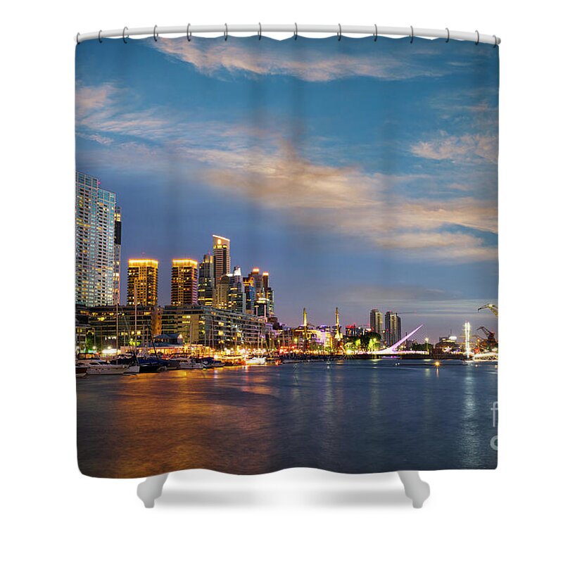 Puerto Madero Shower Curtain featuring the photograph Puerto Madero at night, Buenos Aires by Stella Levi