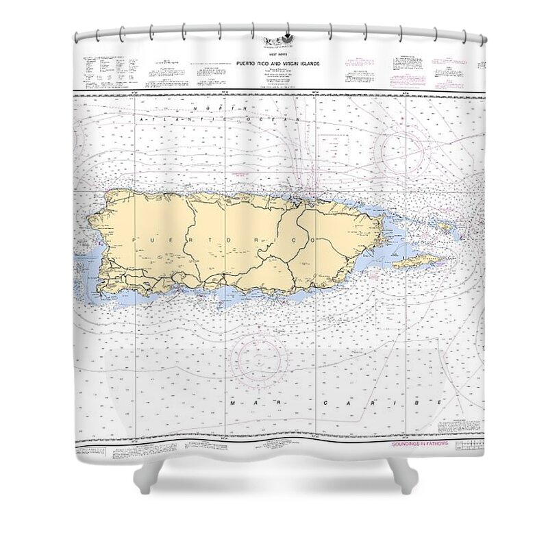 Puerto Rico And Virgin Islands Shower Curtain featuring the digital art Puerto Rico and Virgin Islands, NOAA Chart 25640 by Nautical Chartworks
