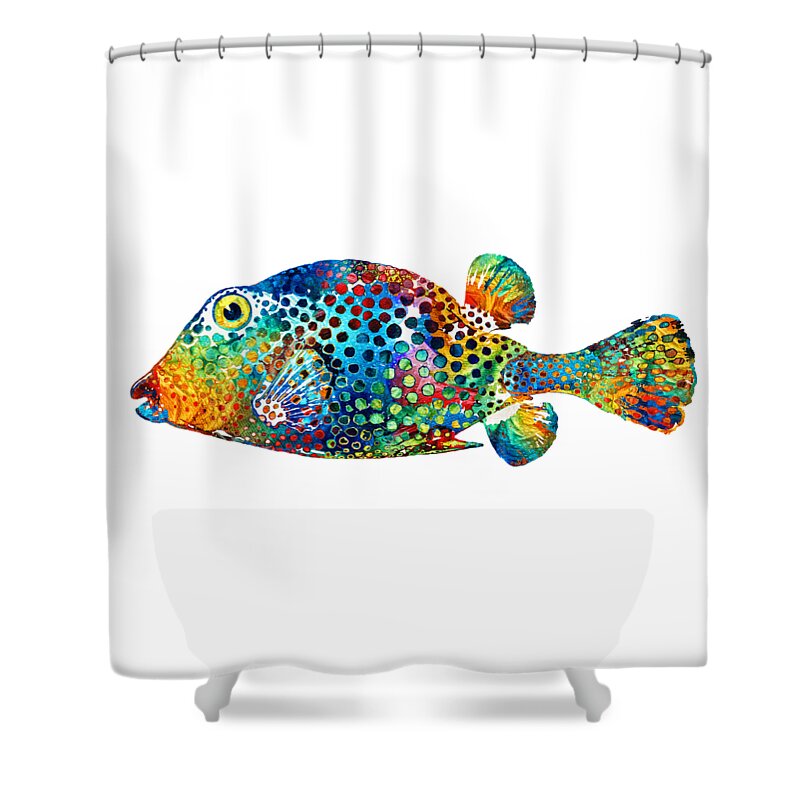 Fish Shower Curtain featuring the painting Puffer Fish Art - Puff Love - By Sharon Cummings by Sharon Cummings