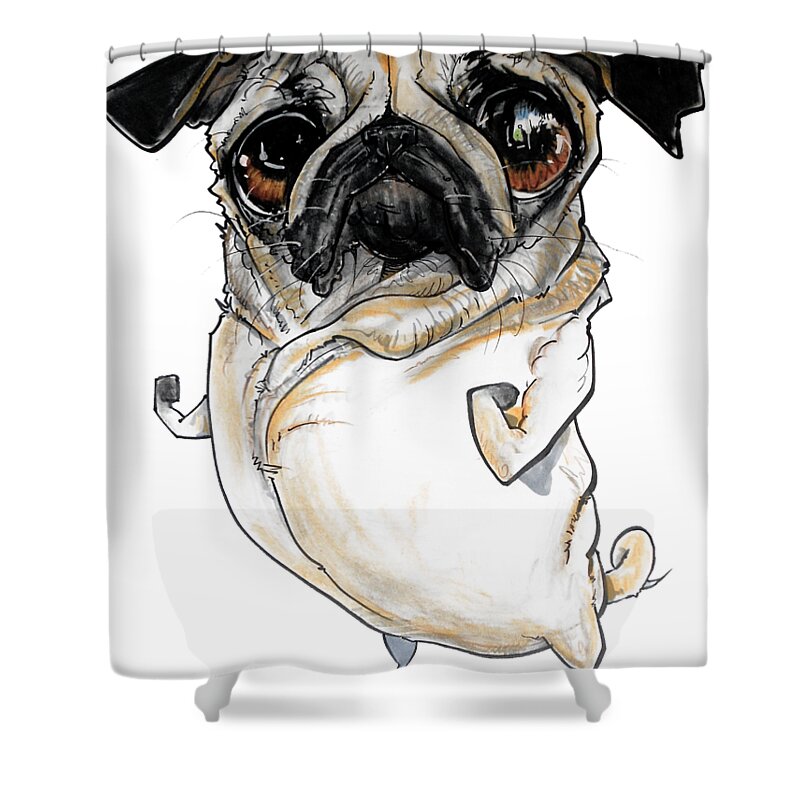 Pug Shower Curtain featuring the drawing Pug by John LaFree
