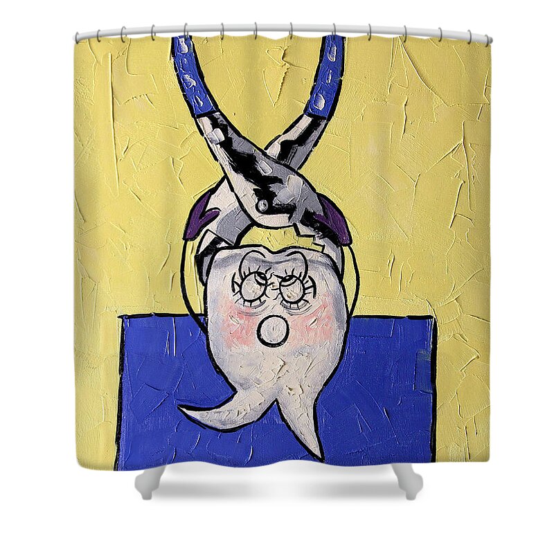 Pulled Tooth Shower Curtain featuring the painting Pulled Tooth Dental Art By Anthony Falbo by Anthony Falbo