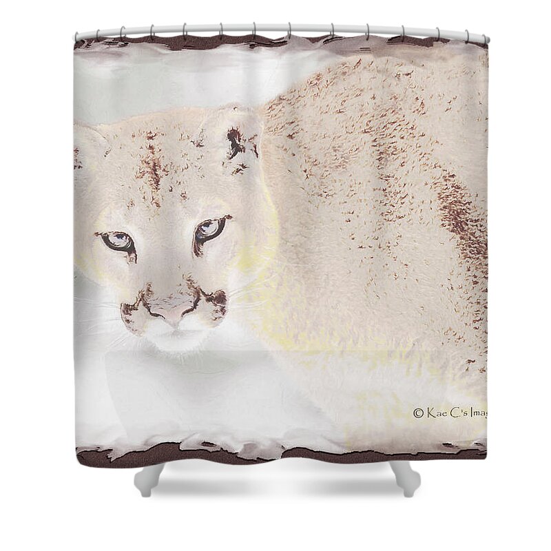 Puma Shower Curtain featuring the mixed media Puma Eyes by Kae Cheatham