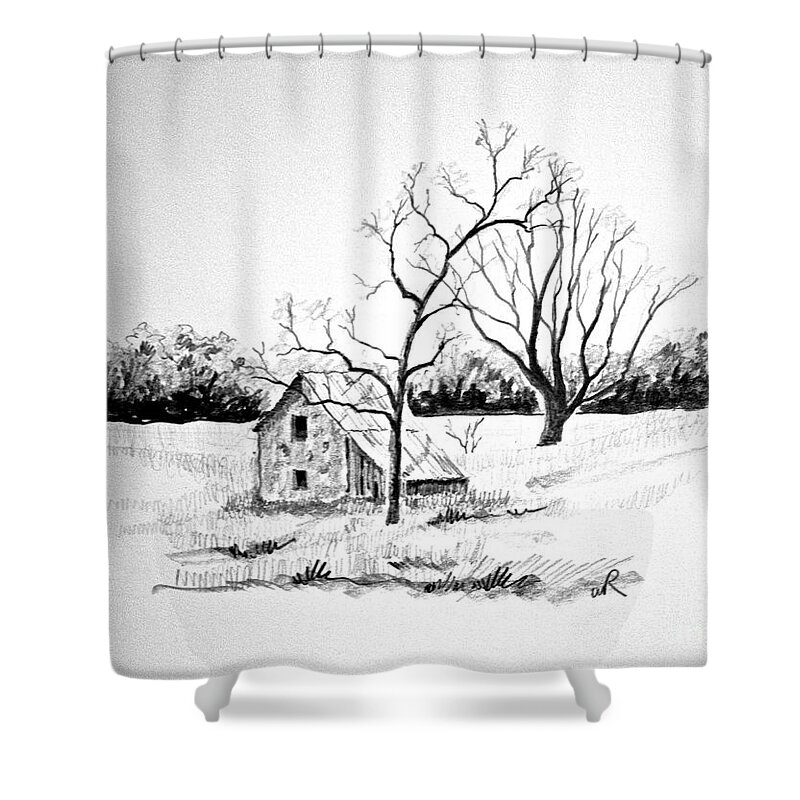 Drawing Shower Curtain featuring the drawing Pump House by William Renzulli