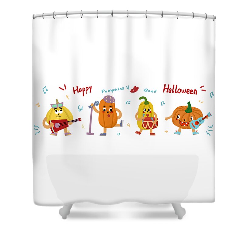 Music Shower Curtain featuring the drawing Pumpkins Band by Min Fen Zhu