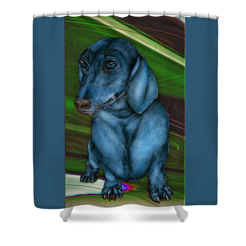 Dachshund Shower Curtain featuring the digital art Puppy Blues by Ronald Mills
