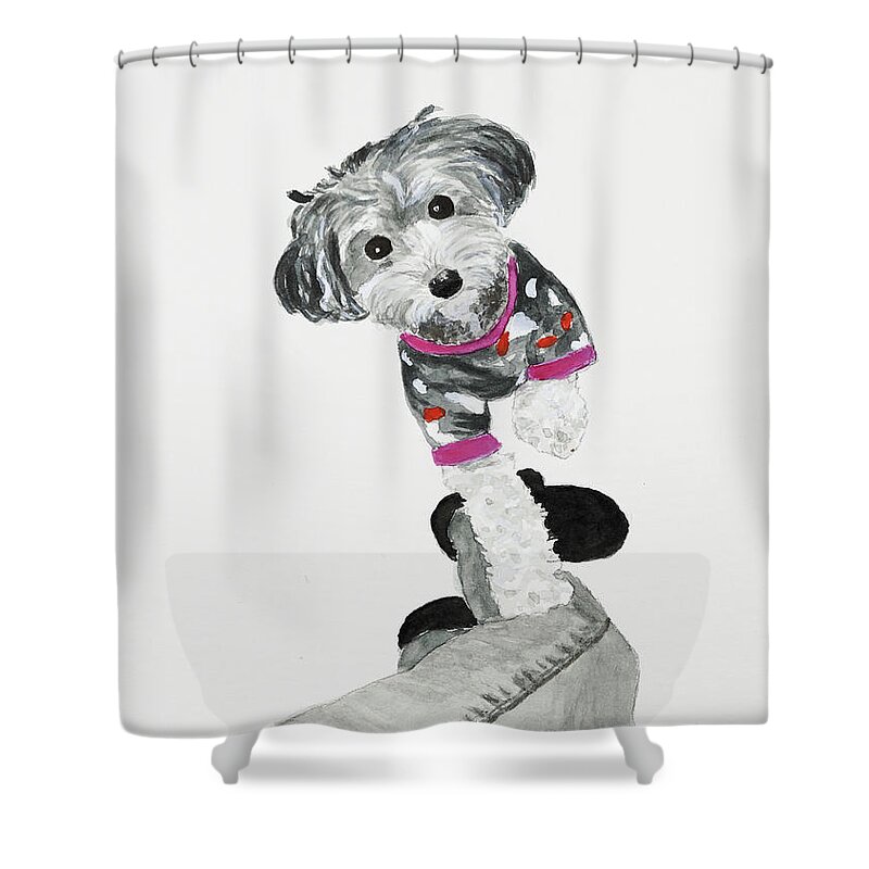 Puppy Shower Curtain featuring the painting Puppy Love by Barbara West