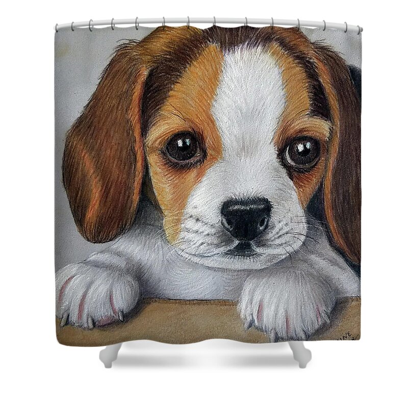 Beagles Shower Curtain featuring the drawing Puppy Love by Lorraine Foster