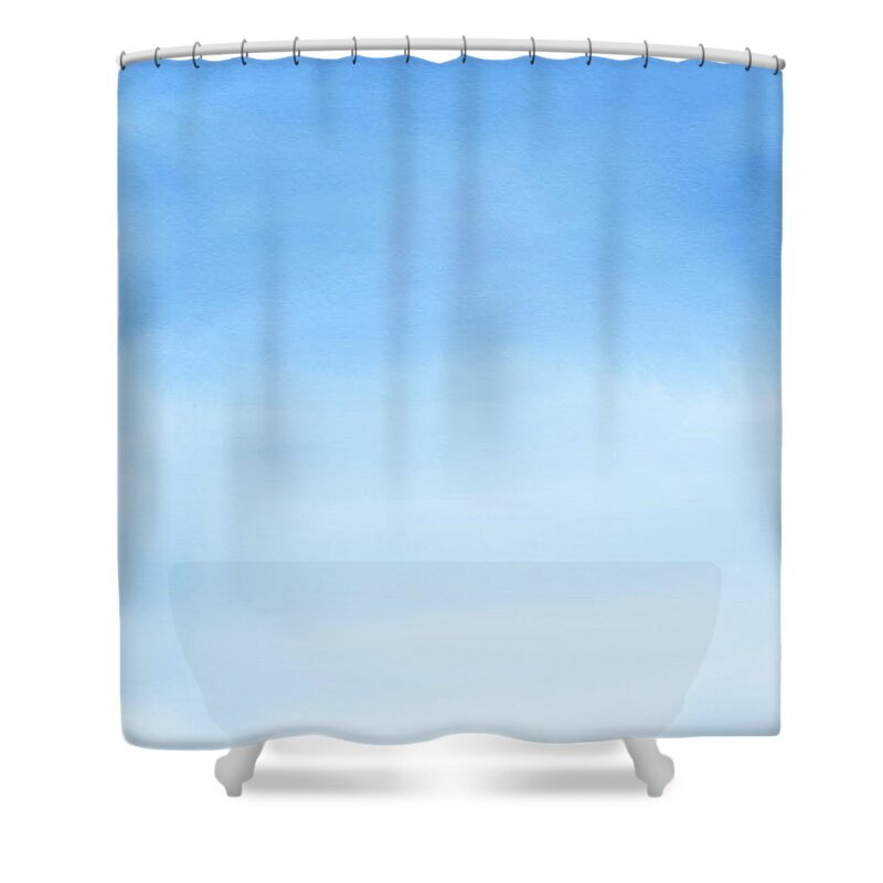 Pure And Pristine Shower Curtain featuring the digital art Pure and Pristine - Minimal Abstract Painting - Blue and White by Studio Grafiikka