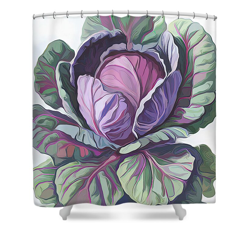 Purple Cabbage Shower Curtain featuring the digital art Purple Cabbage painting by Cathy Anderson