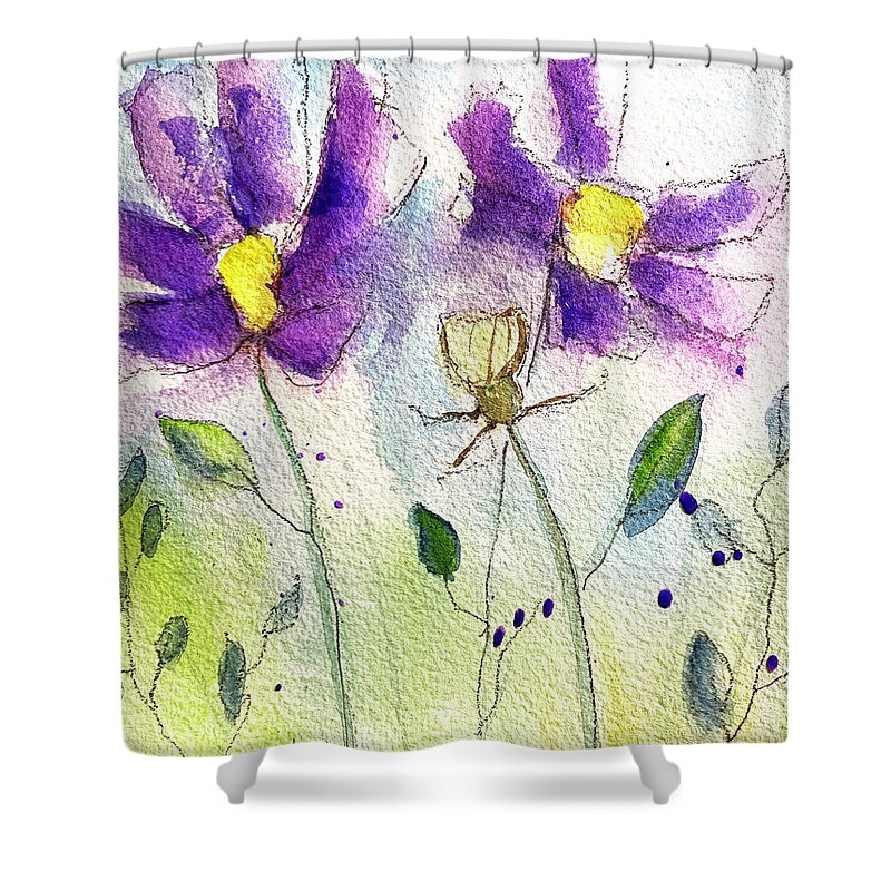 Cosmos Shower Curtain featuring the painting Purple Cosmos by Roxy Rich