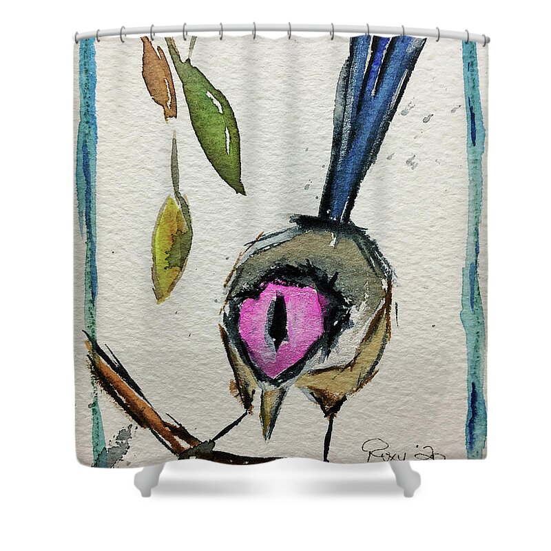Grand Tit Shower Curtain featuring the painting Purple Crowned Fairy Wren by Roxy Rich
