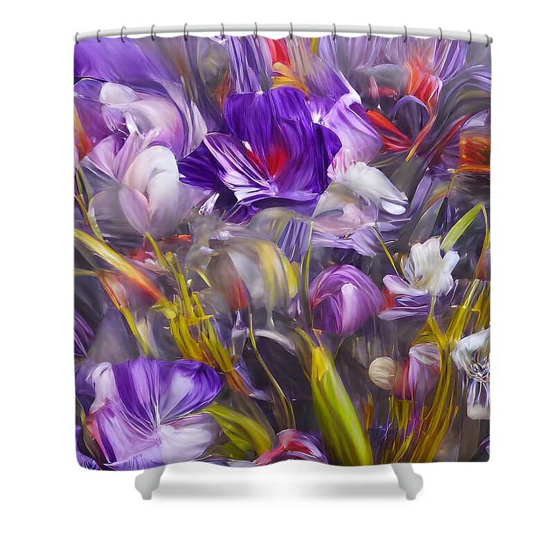 Abstract Shower Curtain featuring the digital art Purple Flowers by Beverly Read